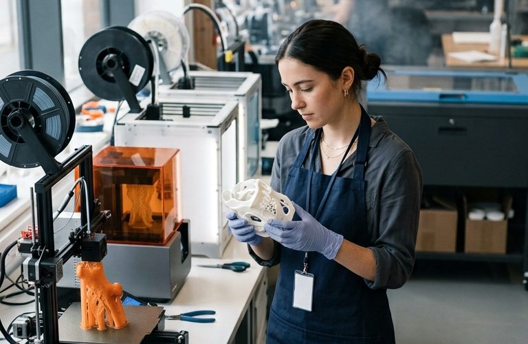 Researcher working at a biodesign bench