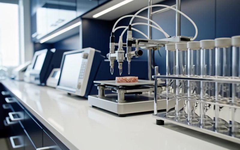 Automated liquid handler over a rack of tubes
